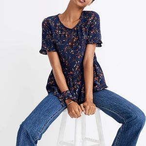 Madewell 100% Silk Stanza Ruffle-Hem Top